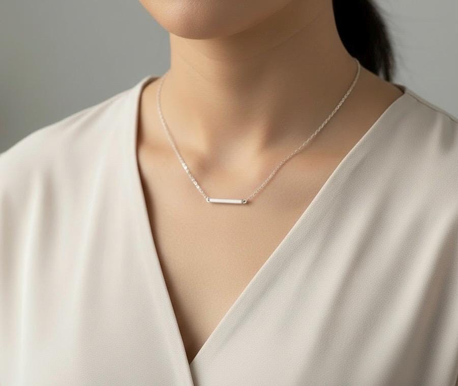 Sterling Silver Tiny Bar Necklace • 925 Silver Minimalist Horizontal Bar Pendant