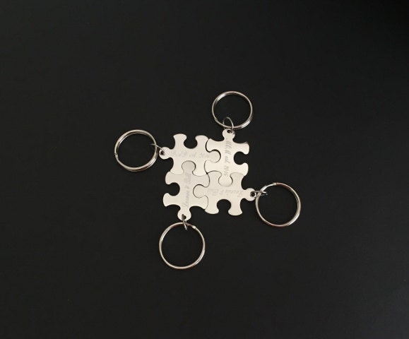 Personalized Stainless Steel Puzzle Key Chain • Custom Engraved Interlocking Puzzle Keepsake