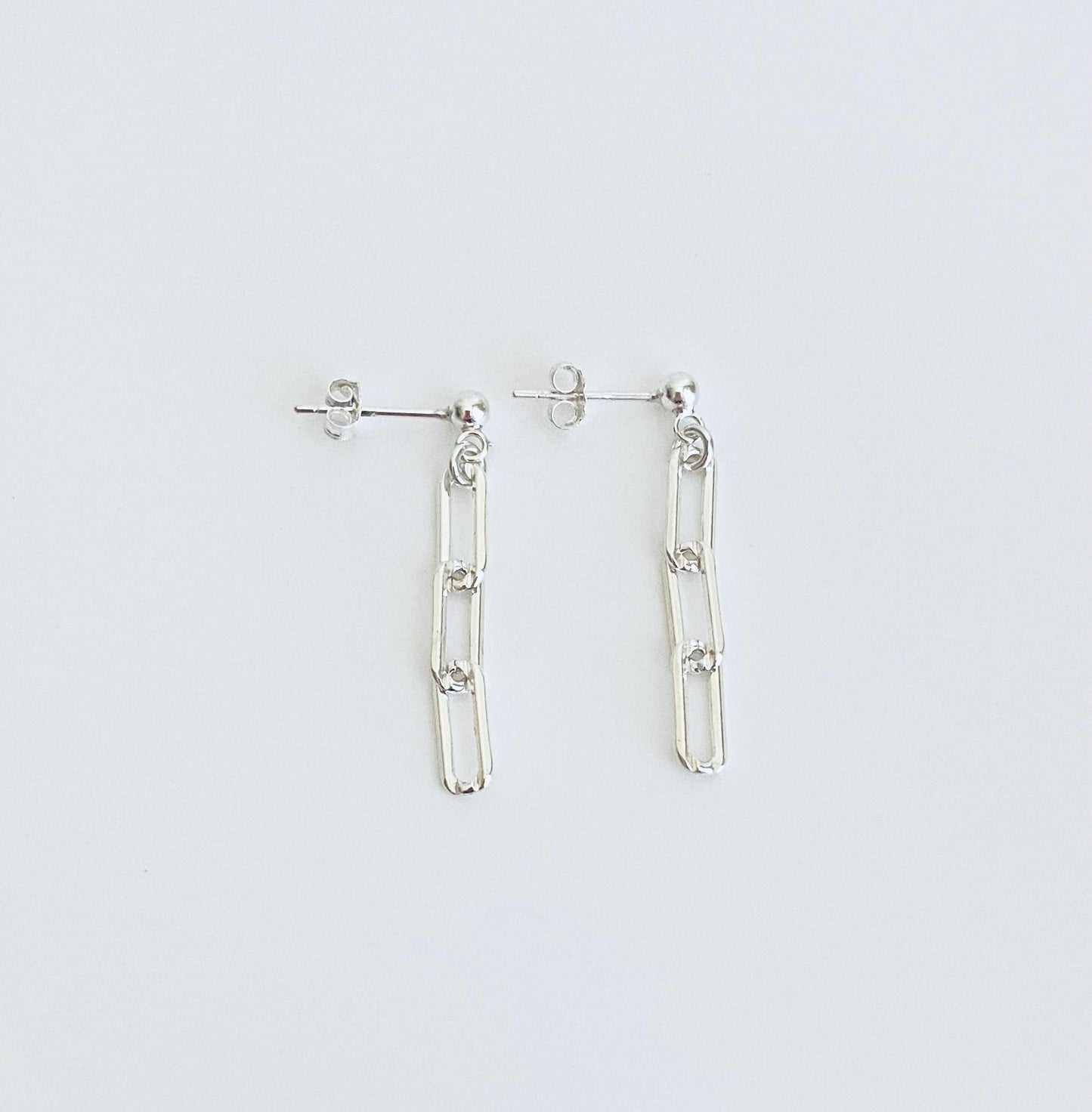 Sterling Silver Paperclip Dangle Earrings • Minimalist Earrings with Plain Link or Freshwater Pearl