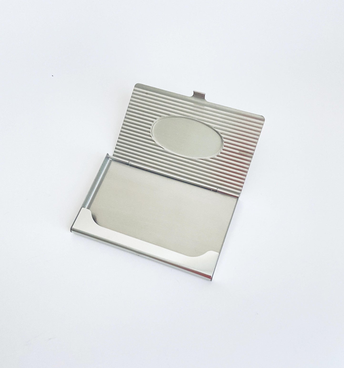 Personalized Metal Business Card Holder with Oval Center • Custom Engraved Card Case Professional Gift