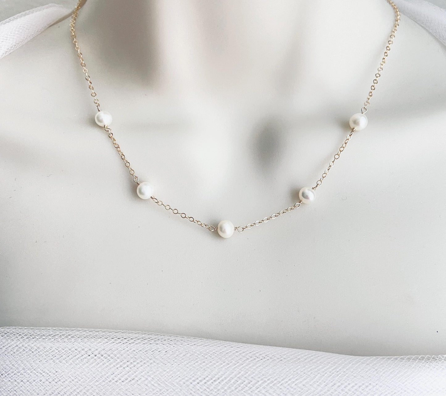 White Freshwater Pearl Necklace in Sterling Silver, Gold Filled or Rose Gold