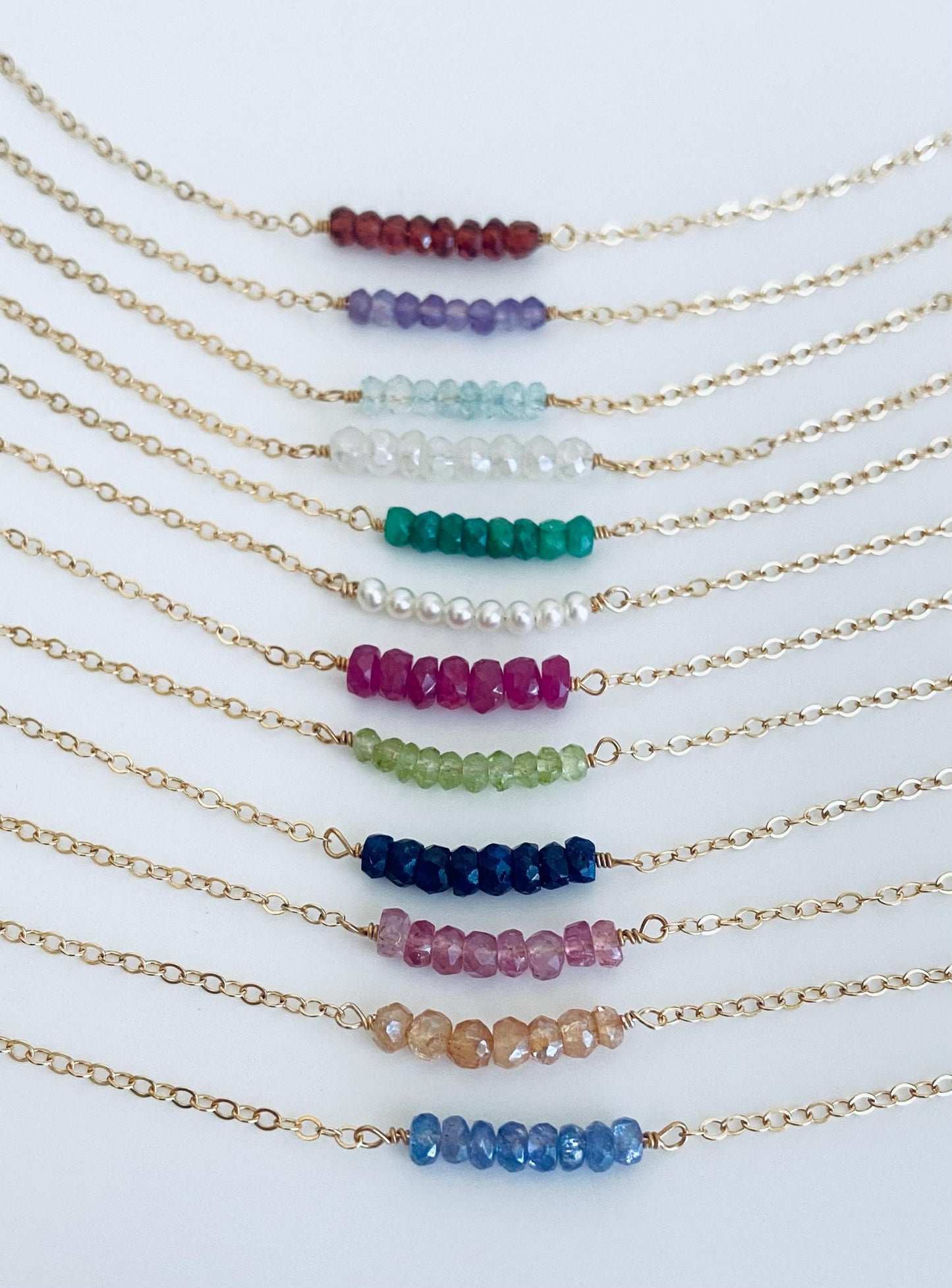 Personalized Birthstone Gemstone Beaded Necklace • Sterling Silver or Gold Filled Custom Birthstone Jewelry
