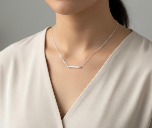 Sterling Silver Tiny Bar Necklace • 925 Silver Minimalist Horizontal Bar Pendant