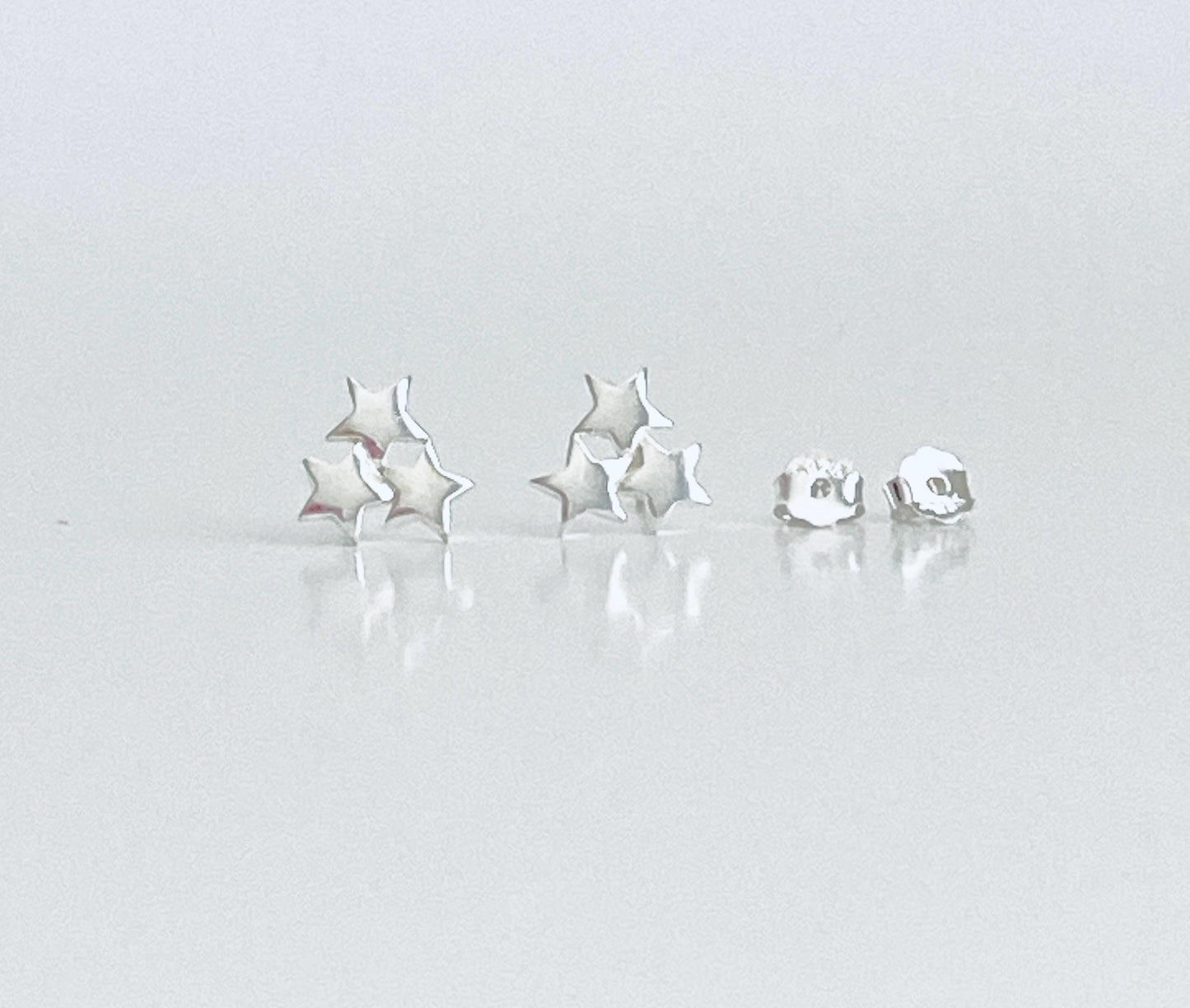 Sterling Silver Three Star Stud Earrings • 925 Triple Star Dainty Studs