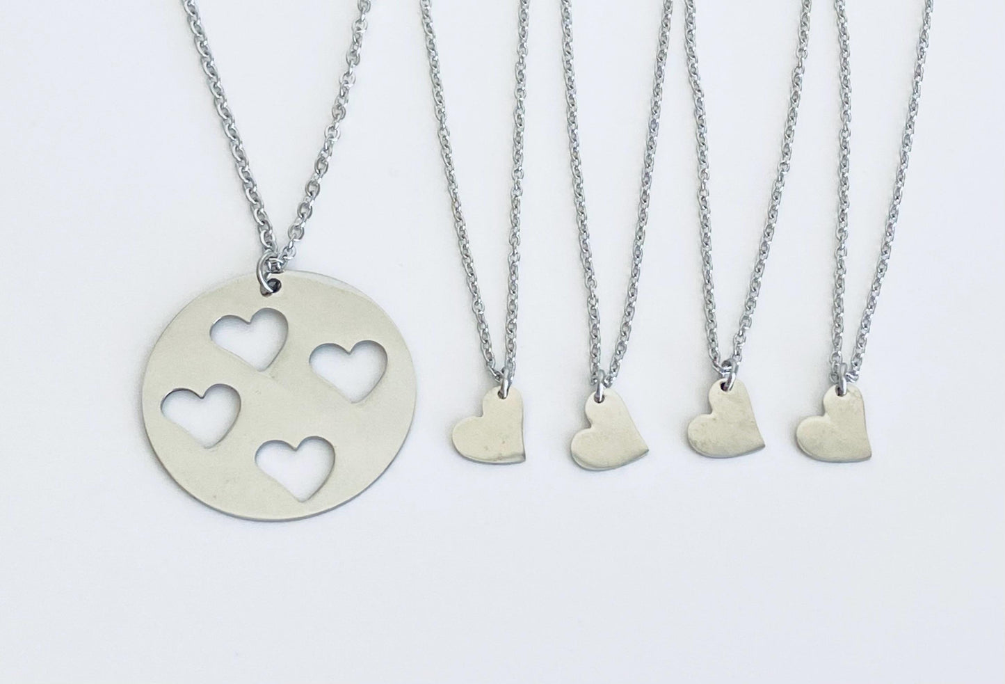 Stainless Steel Mother & 4 Daughters Necklace Set • Matching Family Necklace Set