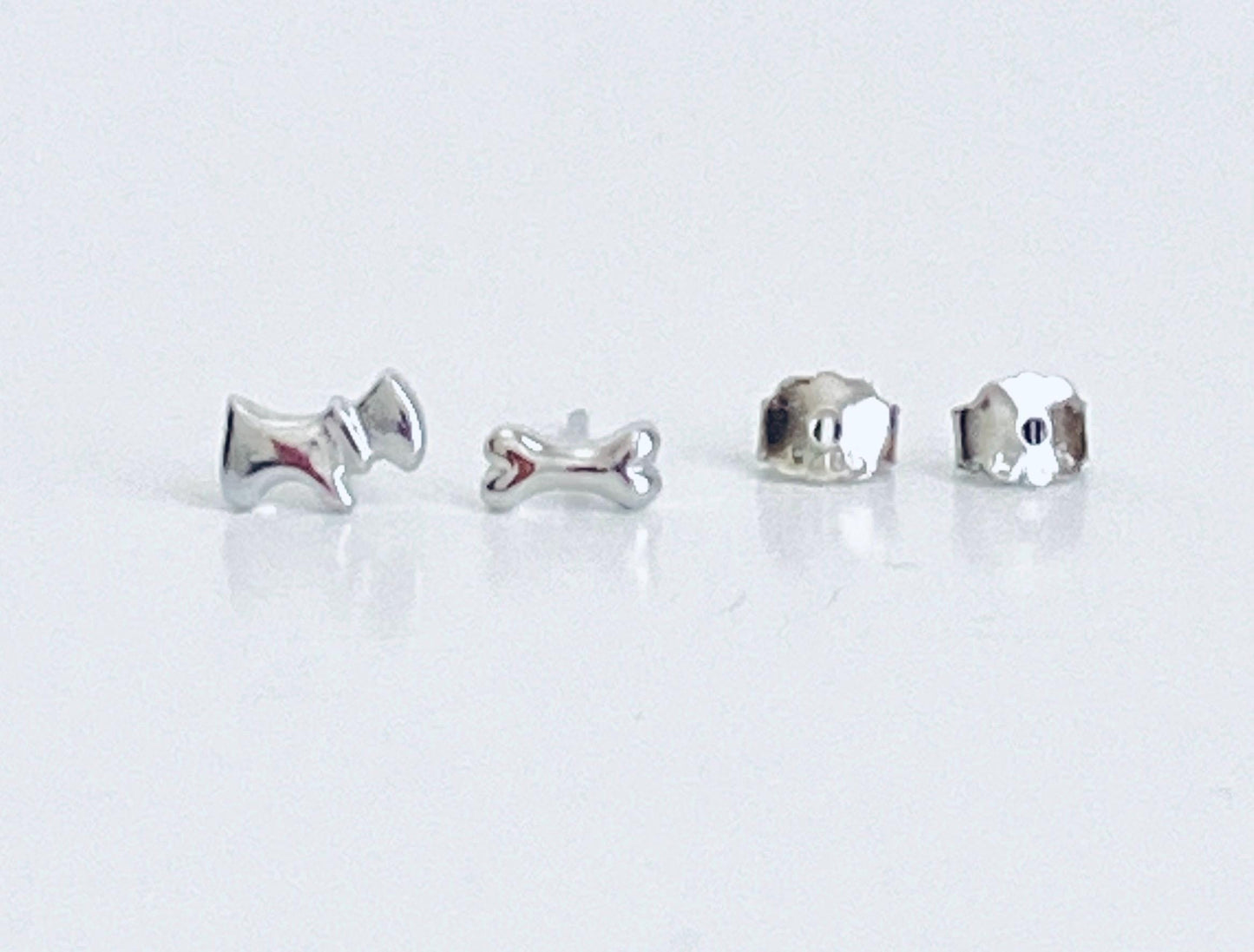 Sterling Silver Dog and Dog Bone Stud Earrings • Cute Puppy & Bone Earrings for Dog Lovers, Dainty Animal Studs