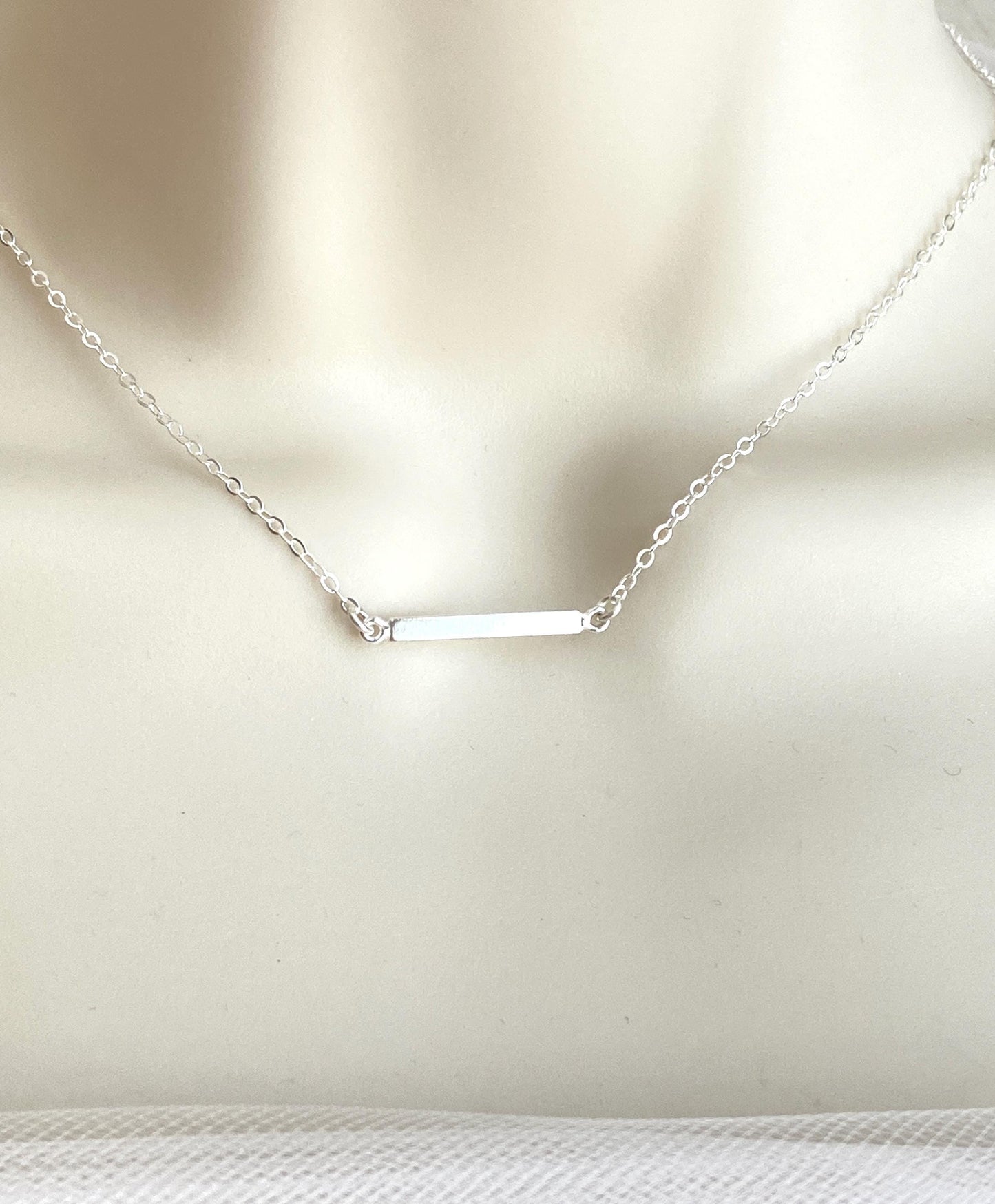 Sterling Silver Tiny Bar Necklace • 925 Silver Minimalist Horizontal Bar Pendant