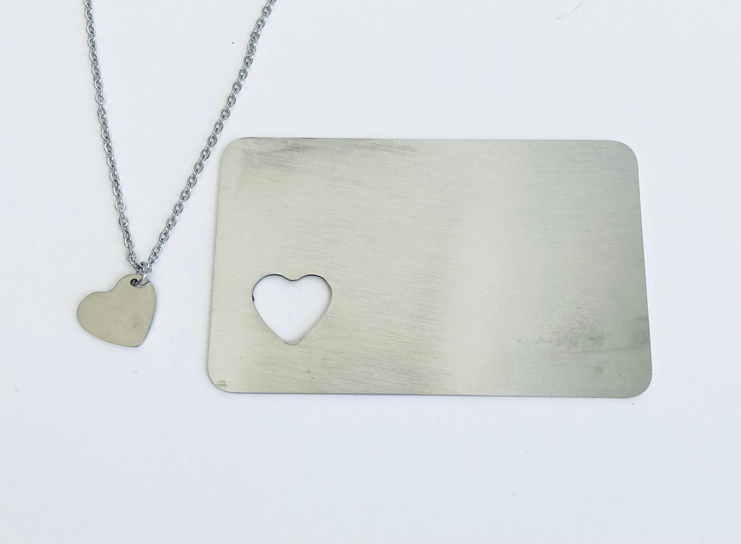 Personalized Pocket Wallet Card & Heart Charm Necklace Set • Custom Message Gift