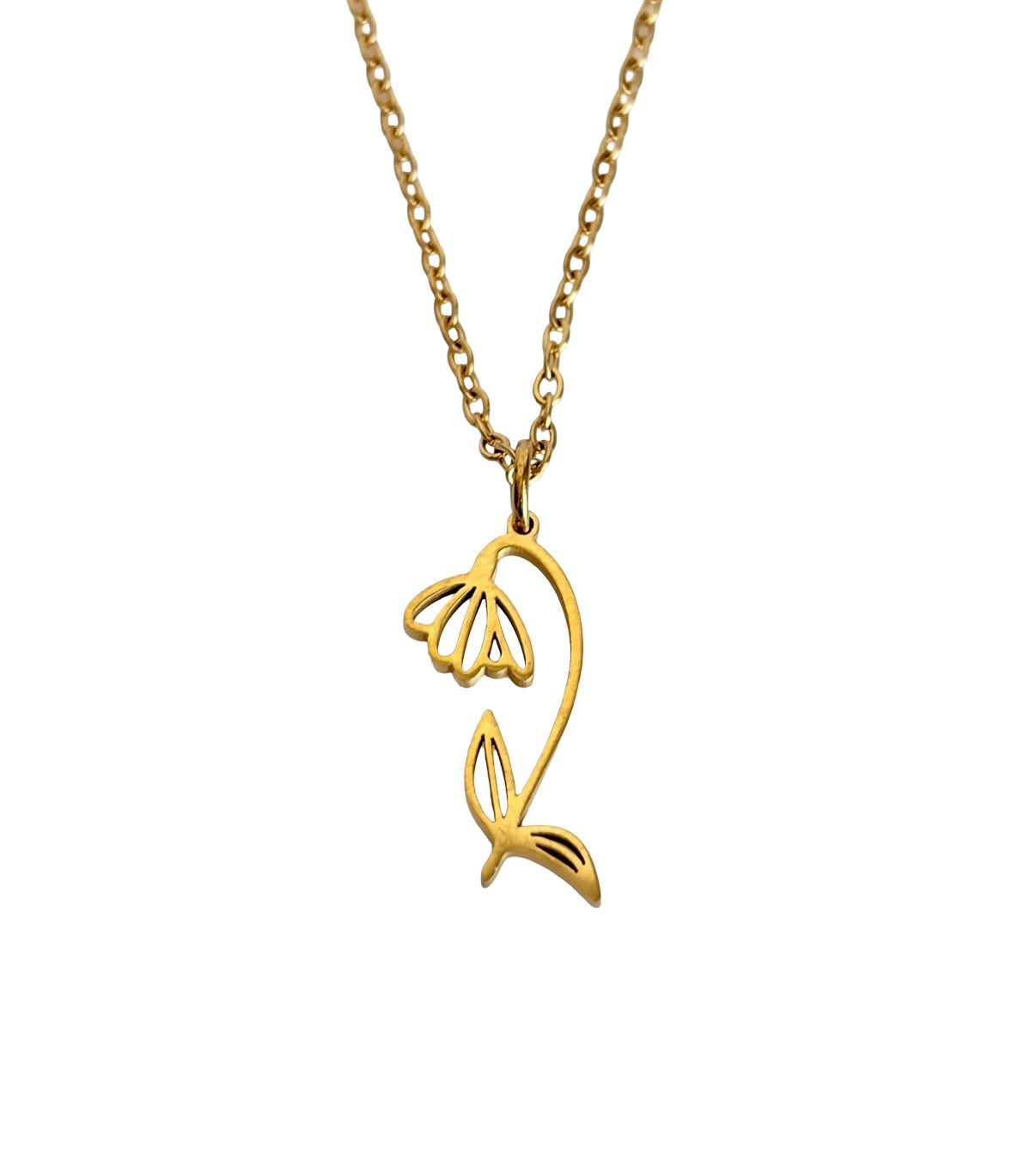 Personalized Birth Flower Pendant Necklace • Stainless Steel & Gold over Stainless Steel