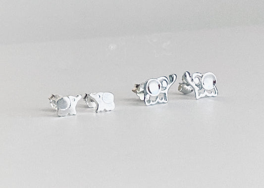 Sterling Silver Elephant Stud Earrings • Tiny Solid or Small Silver Elephant Studs