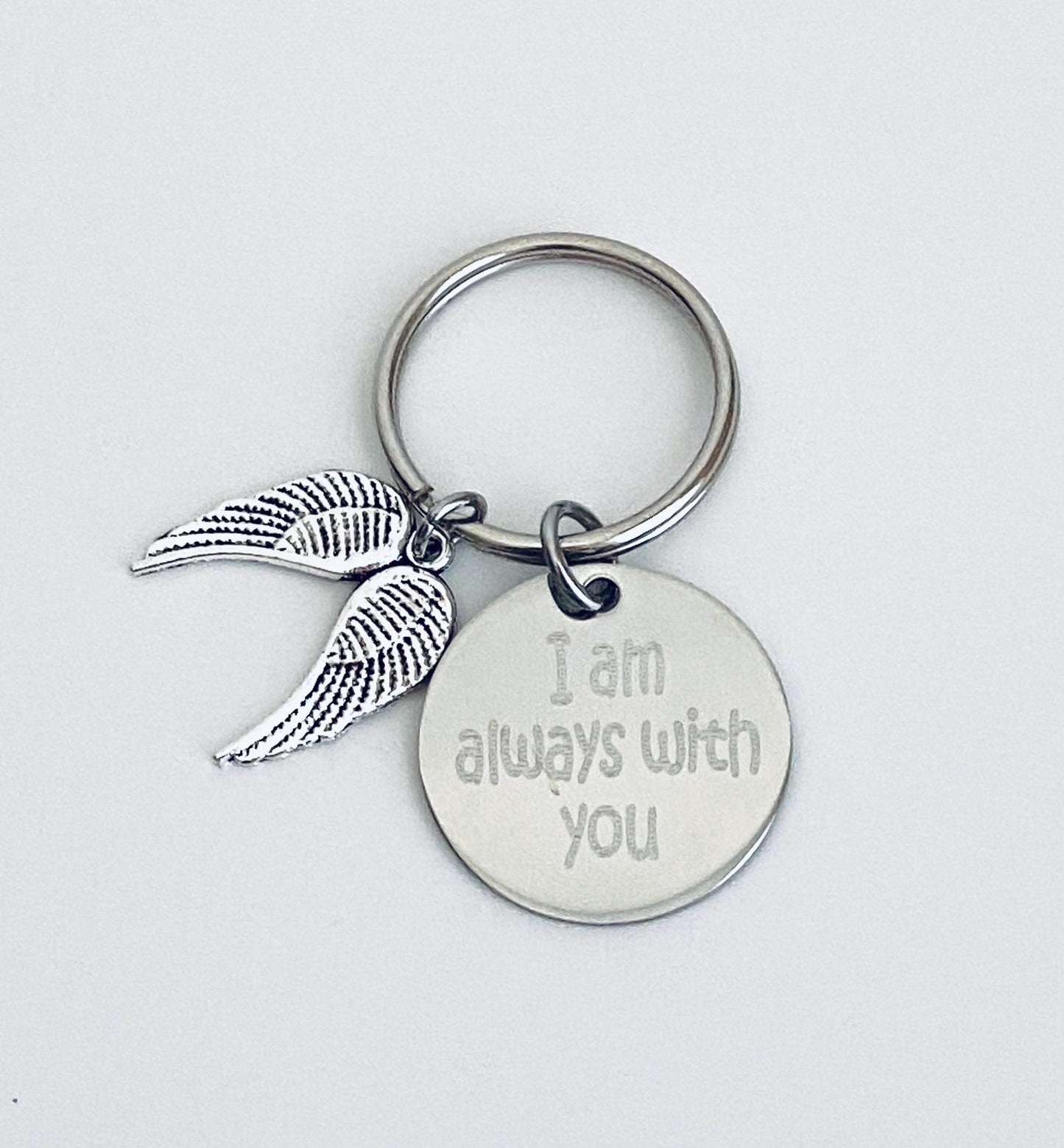 Personalized Stainless Steel Tag with Angel Wing Key Chain • Custom Engraved Guardian Keychain