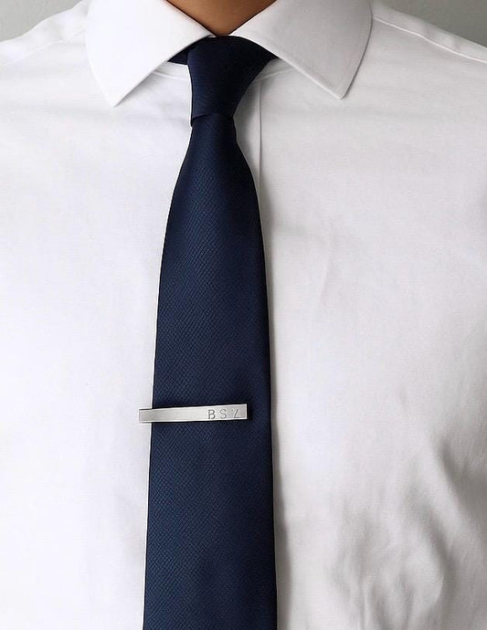 Personalized Short Tie Clip • Custom Engraved Tie Bar in Polished or Matte Finish, Wedding & Gift for Him