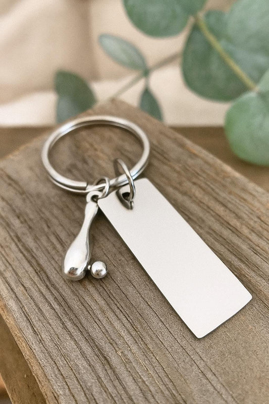 Personalized Key Chain with Bowling Pin Charm • Custom Engraved Bowling Gift