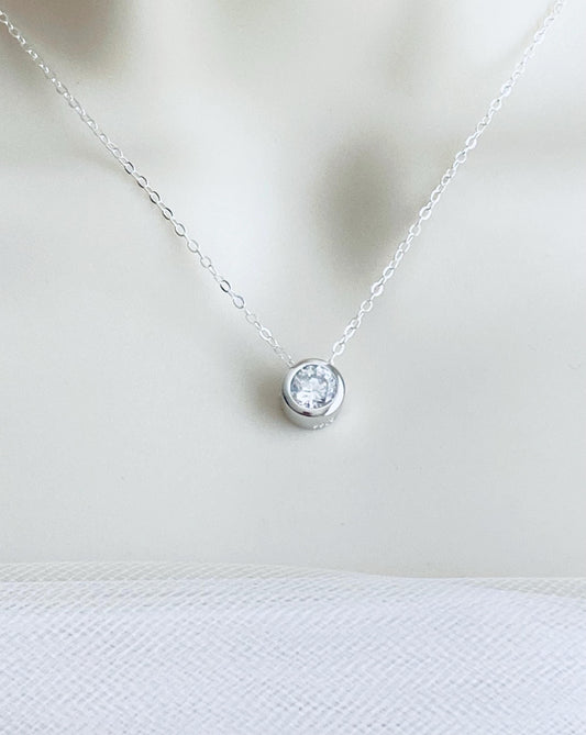 Sterling Silver Sparkle Floating Solitaire Pendant Necklace • Cubic Zirconia Pendant Necklace