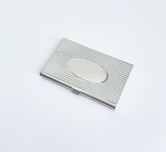 Personalized Metal Business Card Holder with Oval Center • Custom Engraved Card Case Professional Gift