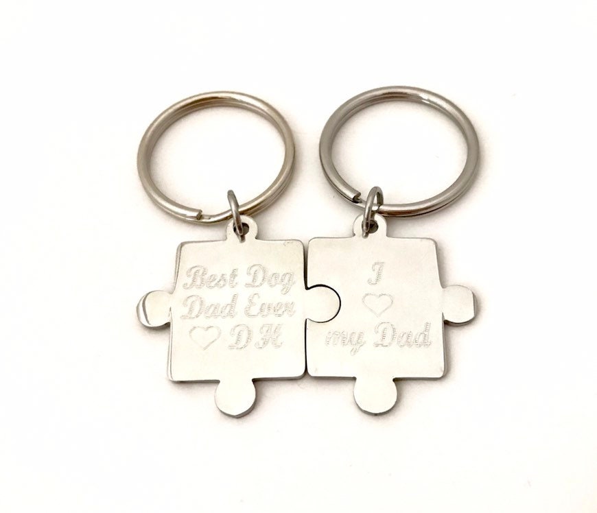 Personalized Stainless Steel Puzzle Keychain Set • Custom Engraved Matching Key Chains