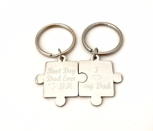Personalized Stainless Steel Puzzle Keychain Set • Custom Engraved Matching Key Chains
