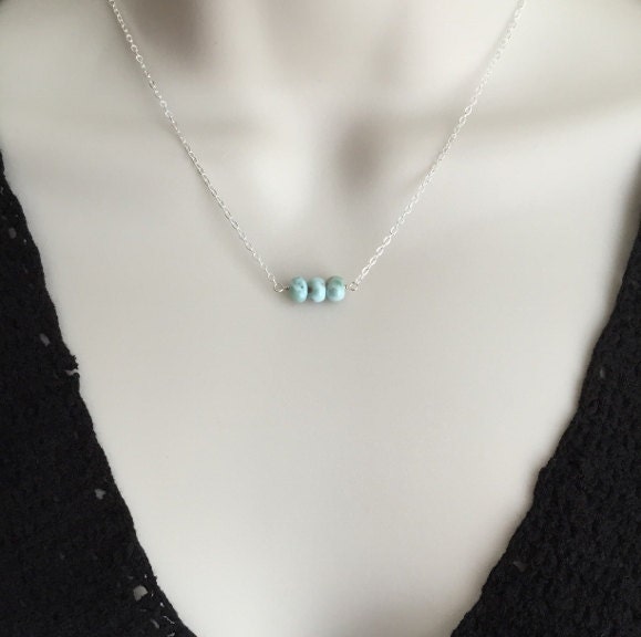 Larimar Beaded Necklace in Sterling Silver or Gold Filled