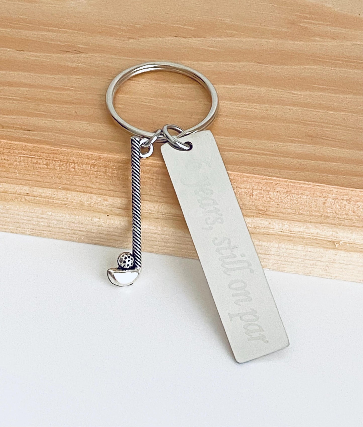 Personalized Stainless Steel Tag Key Chain with Golf Club Charm • Custom Engraved Golf Gift