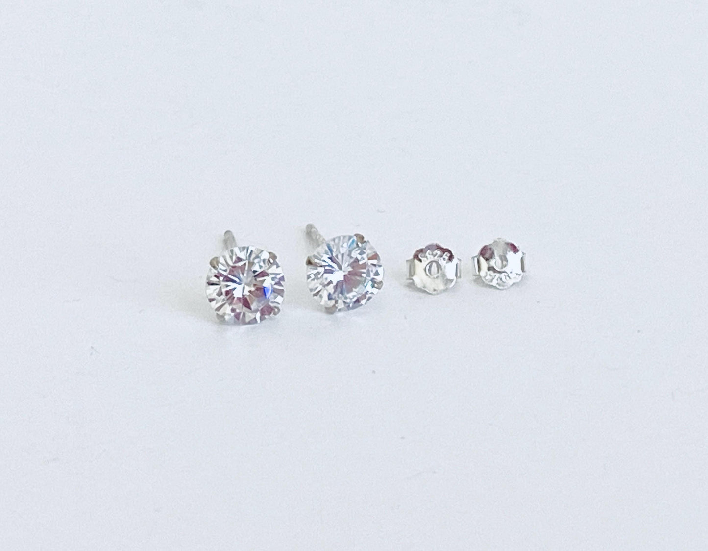 Sterling Silver Crystal Stud Earrings • 925 Silver Studs with Cubic Zirconia, Amethyst or Onyx
