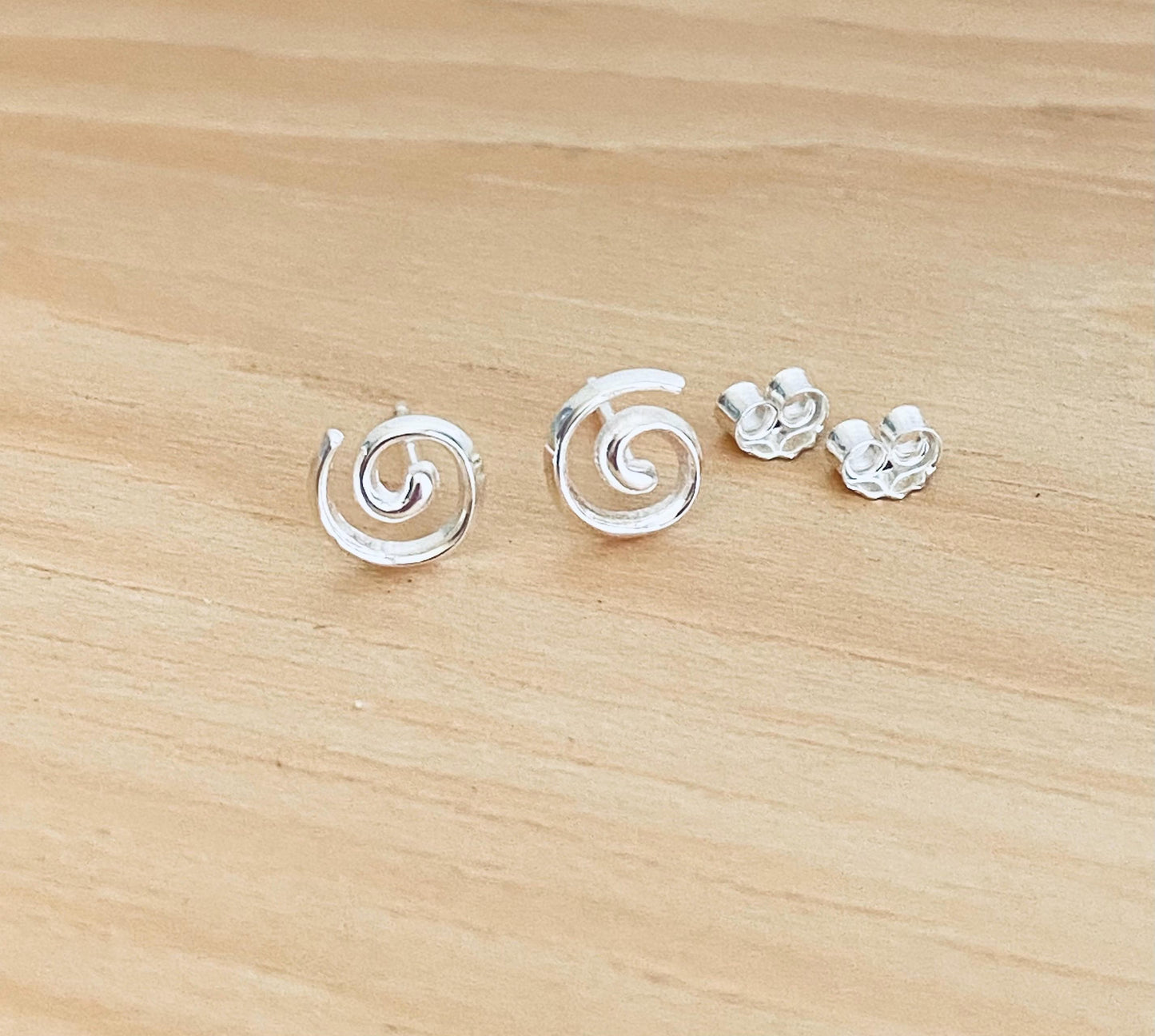 Sterling Silver Swirl Stud Earrings • Dainty Spiral Studs, Minimalist Everyday Silver Earrings