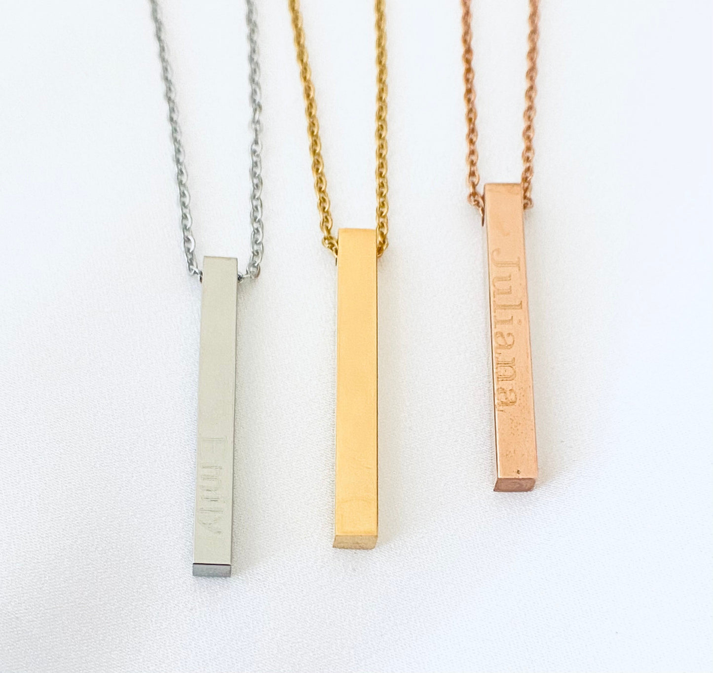 Personalized Long Square Bar Necklace • Stainless Steel, Gold or Rose Gold Custom Engraved Necklace