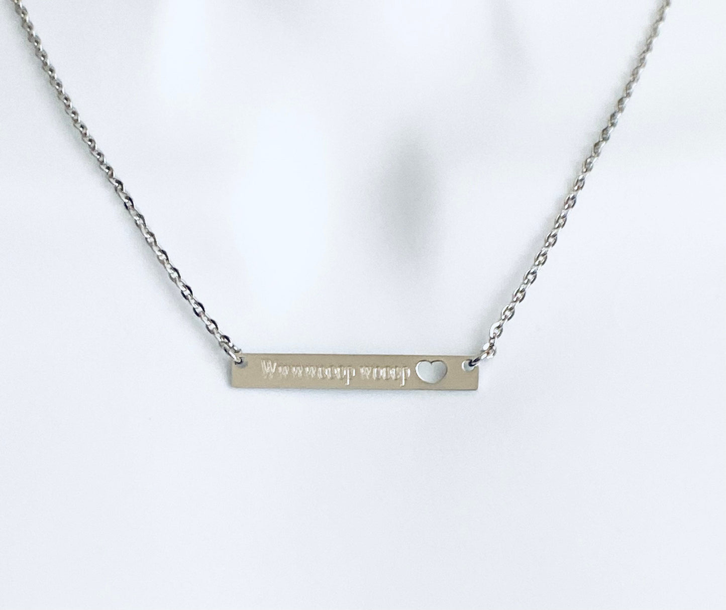 Stainless Steel Skinny Long Bar Necklace with Heart Cutout • Minimalist Name Bar Pendant