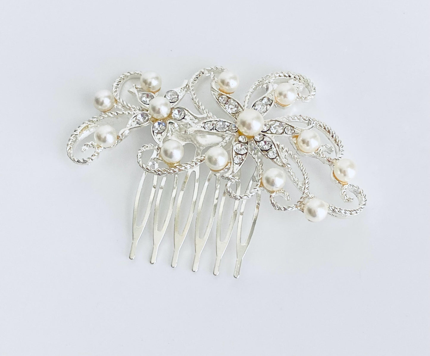 Small Rhinestone and Pearl Hair Comb • Bridal Wedding Hair Accessories for Bride & Bridesmaids