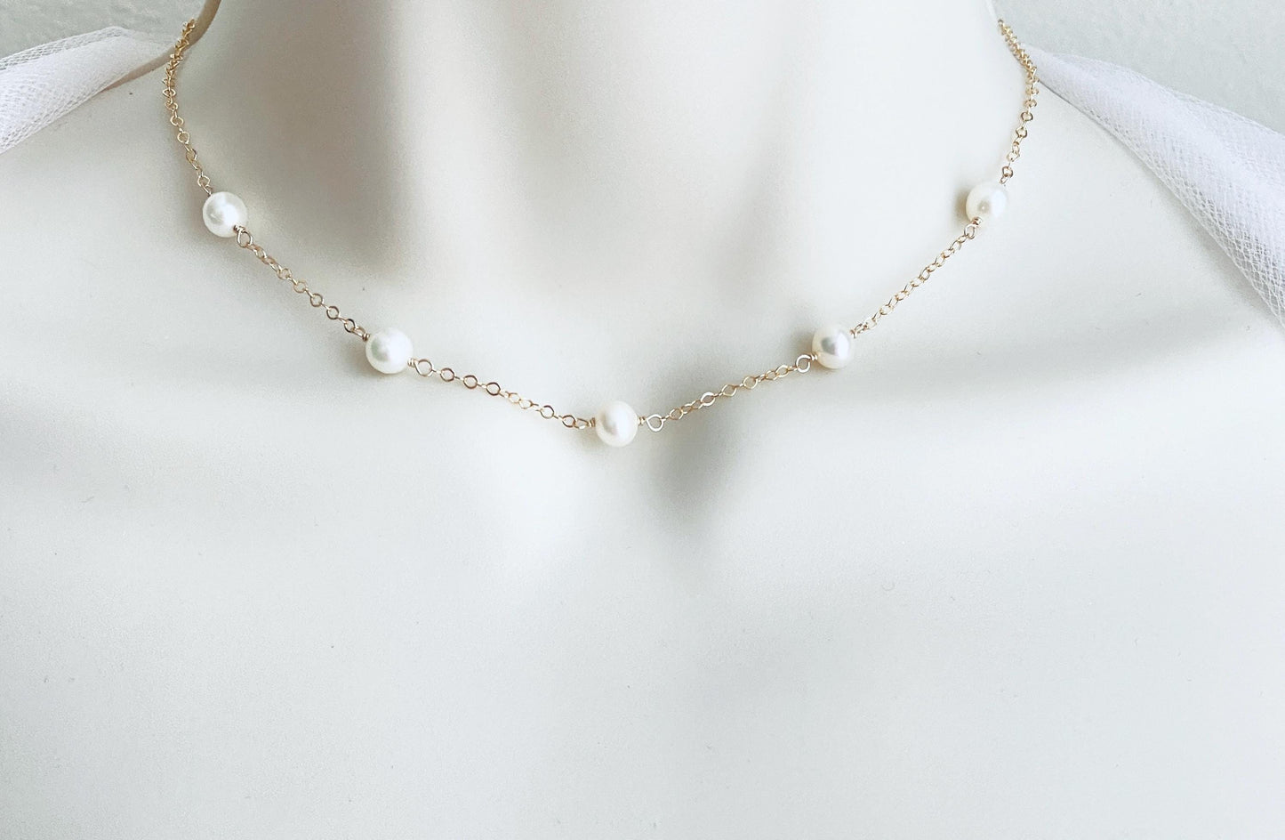 White Freshwater Pearl Necklace in Sterling Silver, Gold Filled or Rose Gold