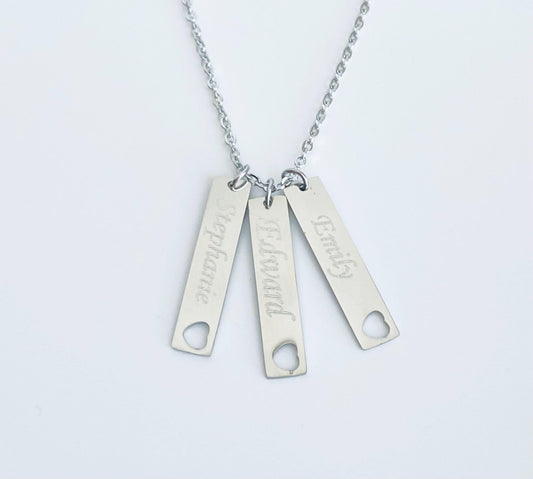 Personalized Long Bar Necklace • Custom Engraved Vertical Bar Necklace