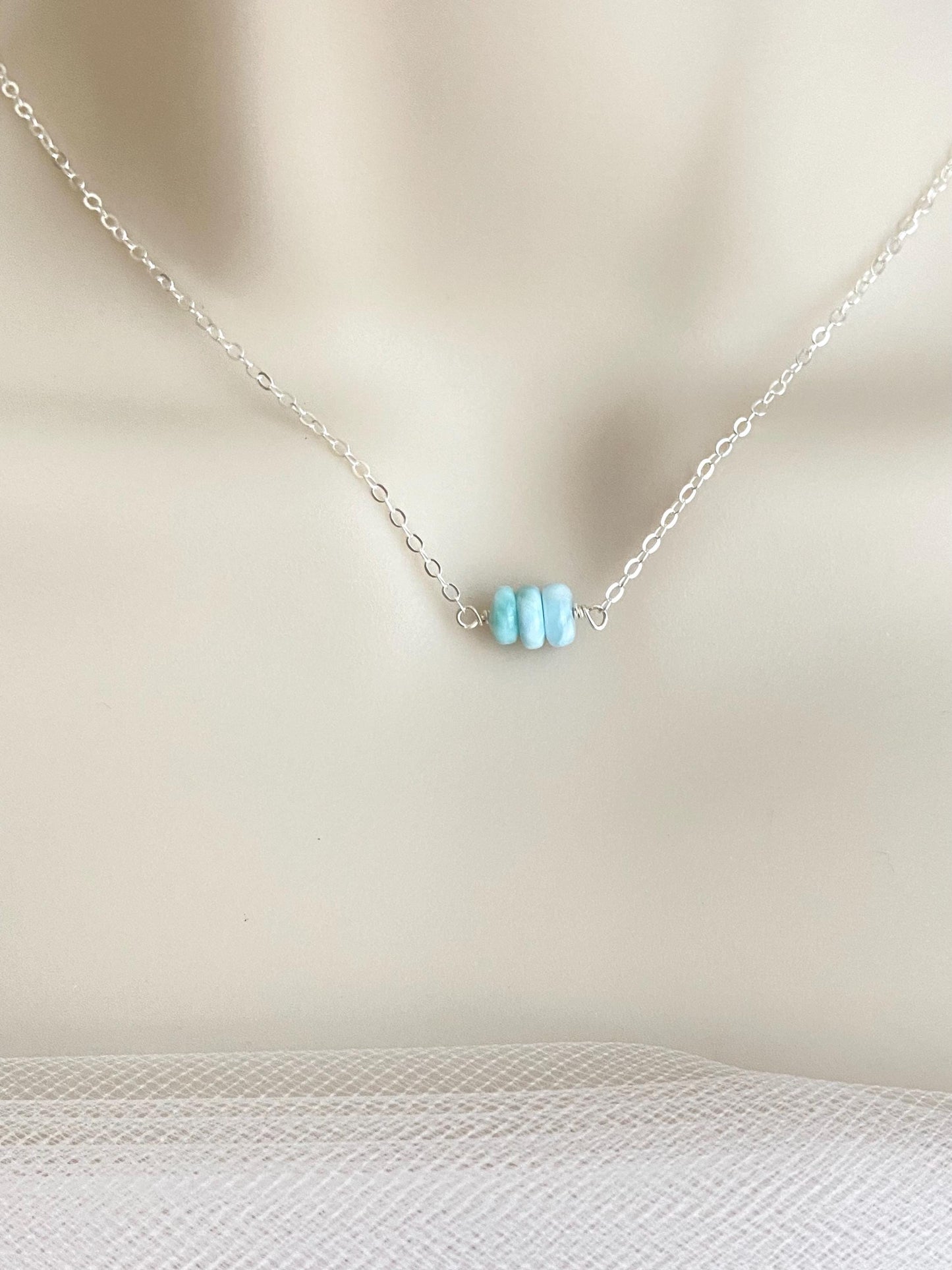 Larimar Beaded Necklace in Sterling Silver or Gold Filled