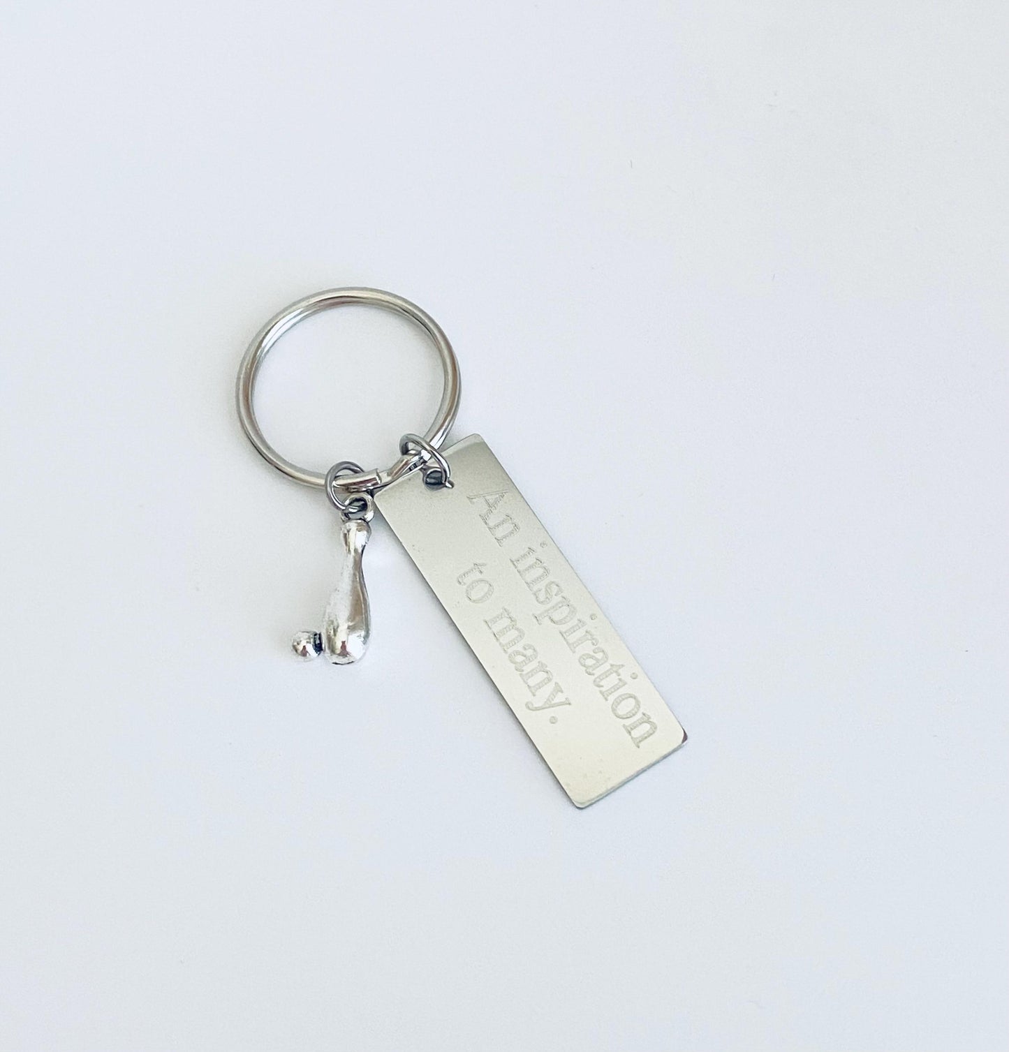 Personalized Key Chain with Bowling Pin Charm • Custom Engraved Bowling Gift