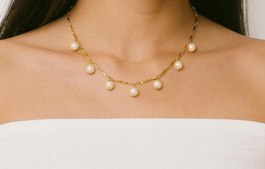 Dangle White Freshwater Pearl Necklace • Sterling Silver or Gold Filled Pearl Pendant Necklace