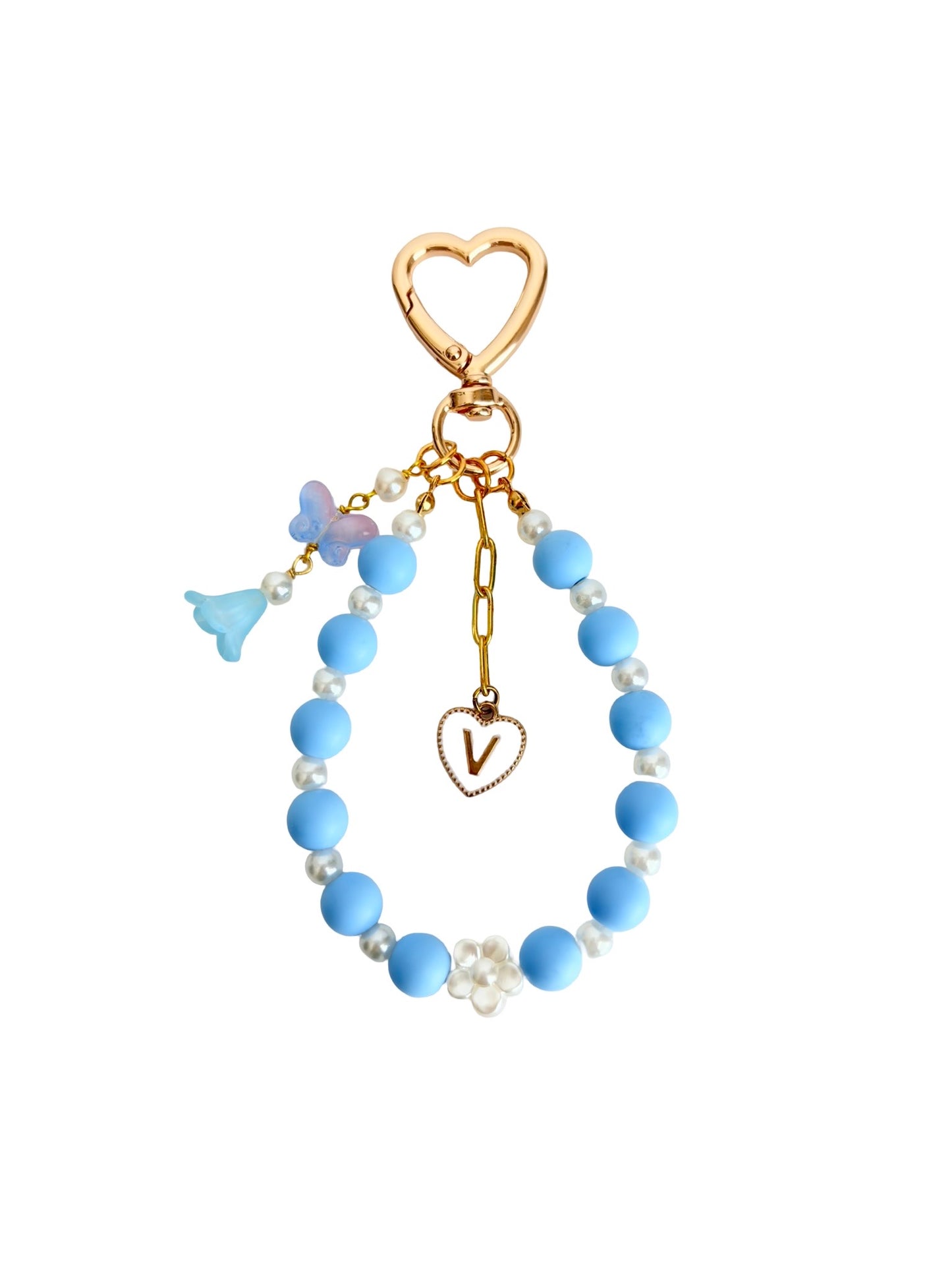 Personalized Beaded Bag Charm with Butterfly & Flower