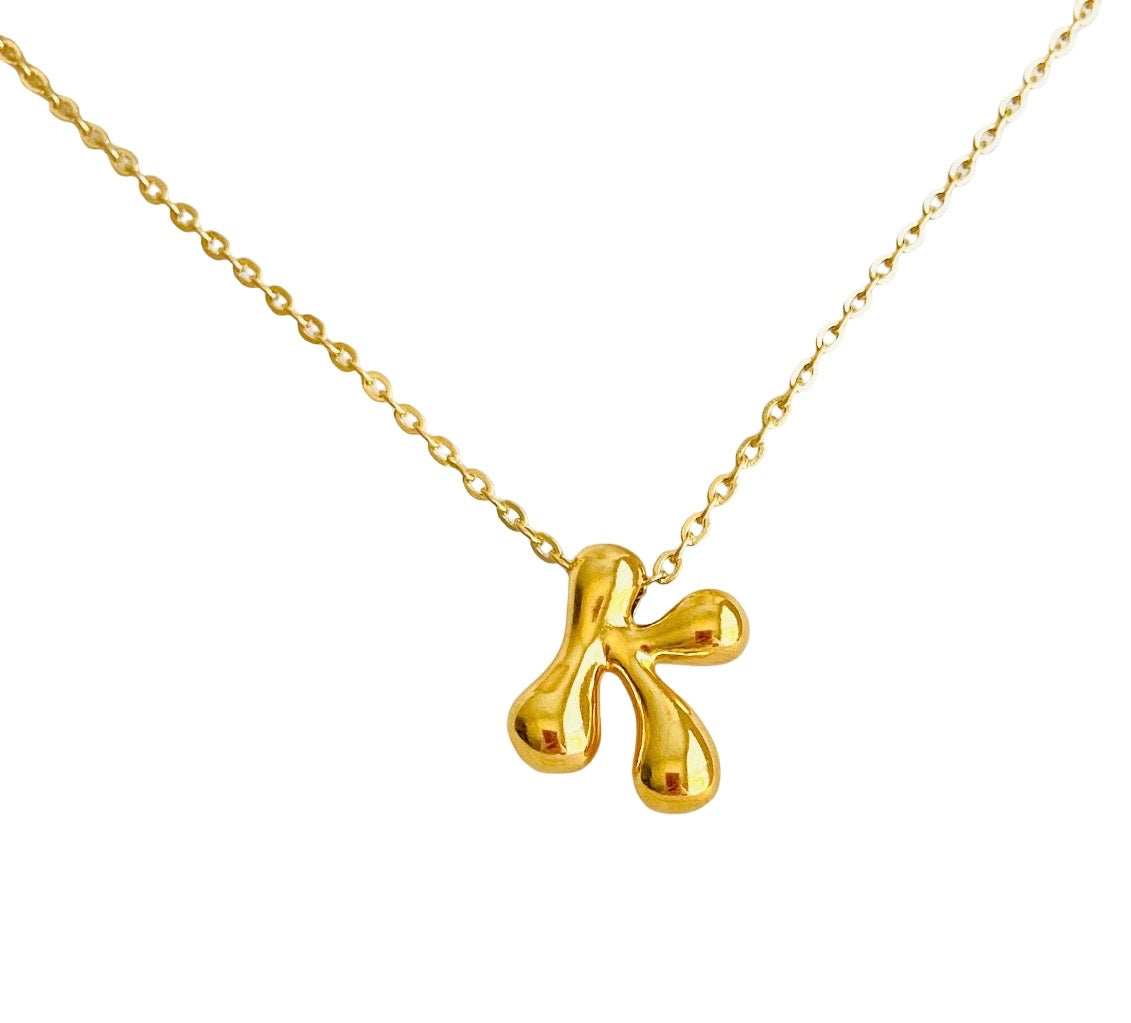 Large Bubble Initial Charm Necklace • Stainless Steel & Gold over Stainless Steel
