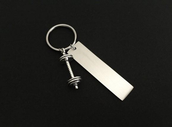 Personalized Large Dumbbell Key Chain • Custom Engraved Fitness Keychain for Gym Lovers & Bodybuilders