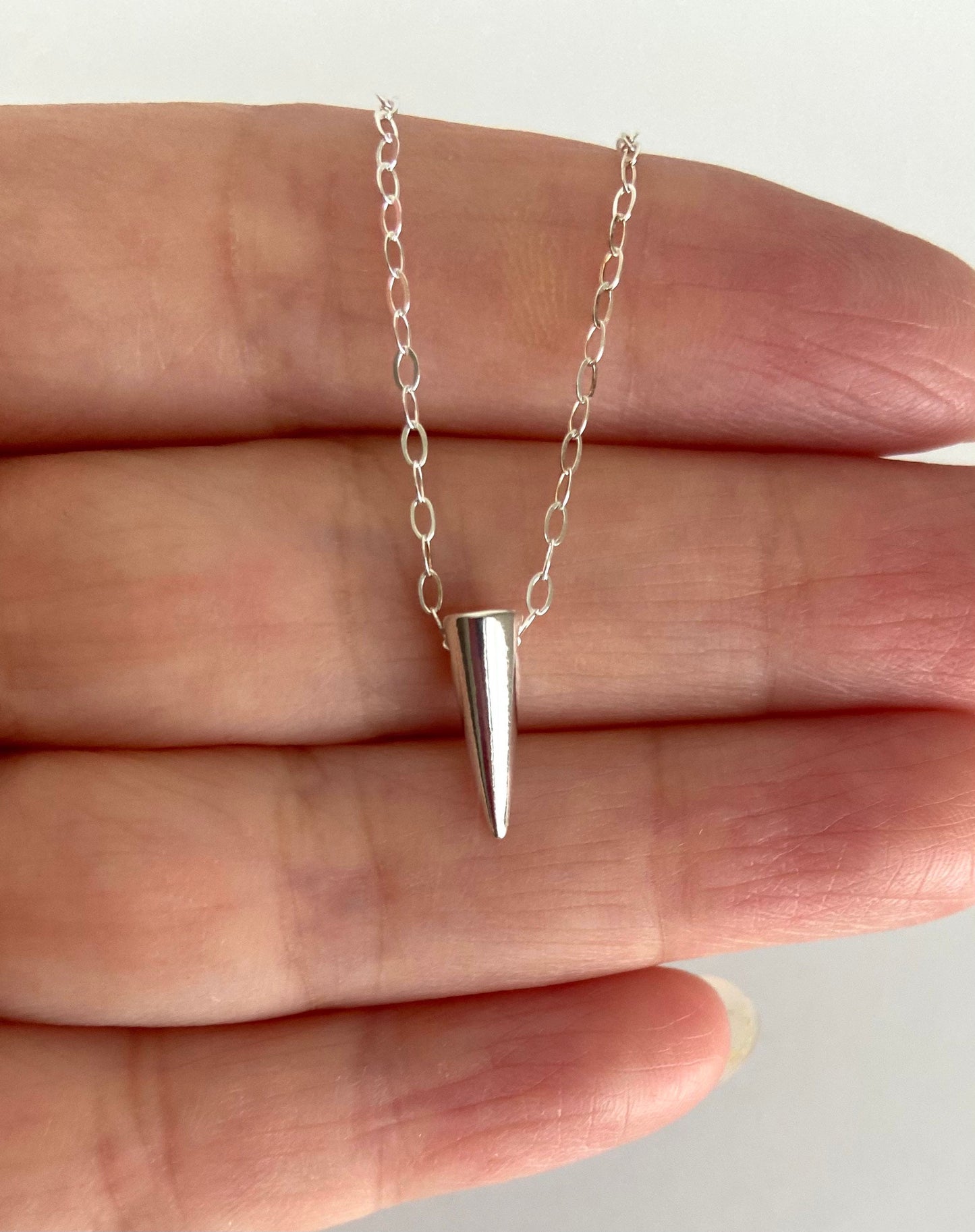 Sterling Silver Tiny Spike Pendant Necklace • 925 Silver Minimalist Dagger Charm Necklace