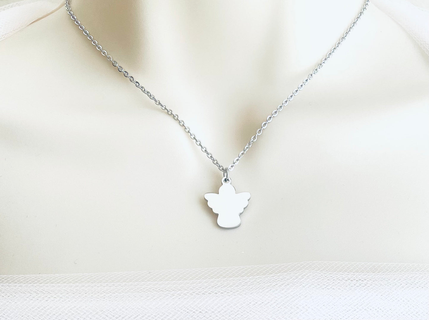 Personalized Stainless Steel Angel Charm Necklace • Custom Engraved Keepsake Jewelry