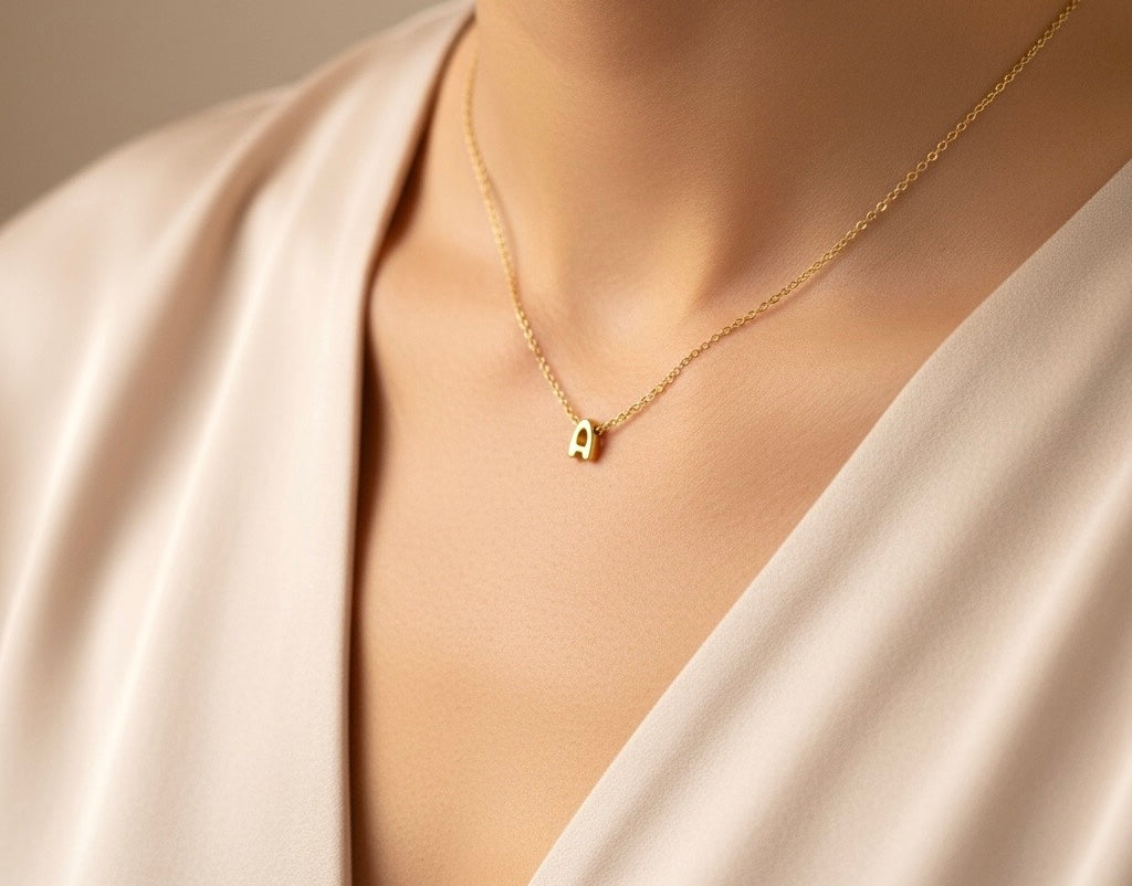 Small Bubble Initial Necklace • Stainless Steel Letter Necklace • Gold Initial Pendant