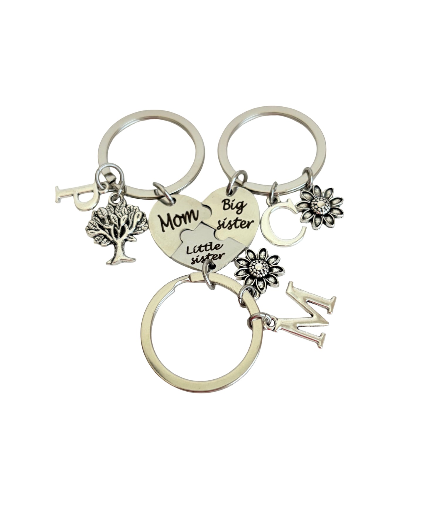 Personalized Mom, Big Sister & Little Sister Keychain Set