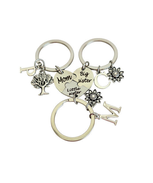 Personalized Mom, Big Sister & Little Sister Keychain Set