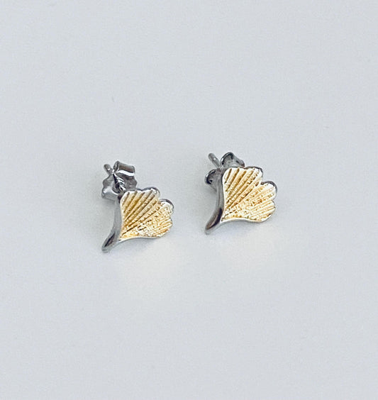 Sterling Silver Two Tone Leaf Stud Earrings • Dainty Nature Inspired Jewelry