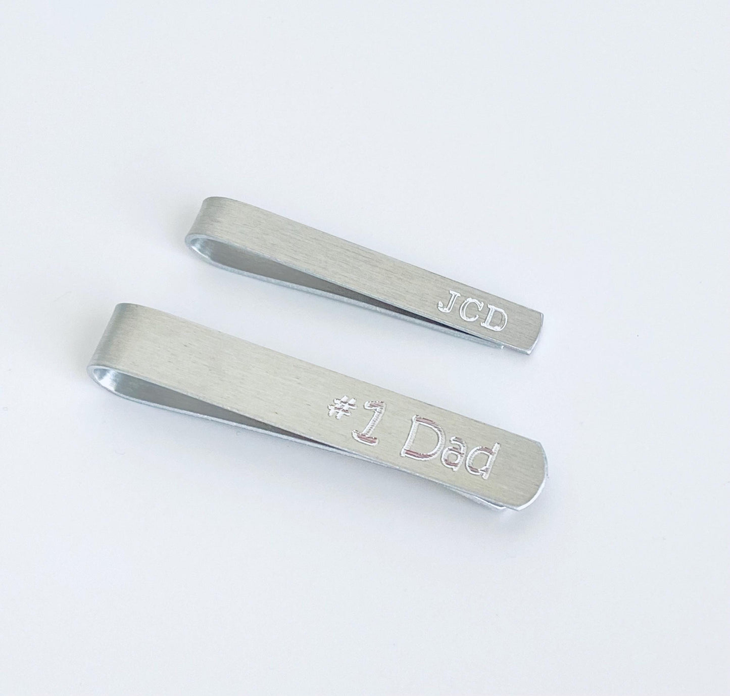 Personalized Hand Formed Aluminum Tie Clip • Custom Engraved Tie Bar in Skinny or Regular Size