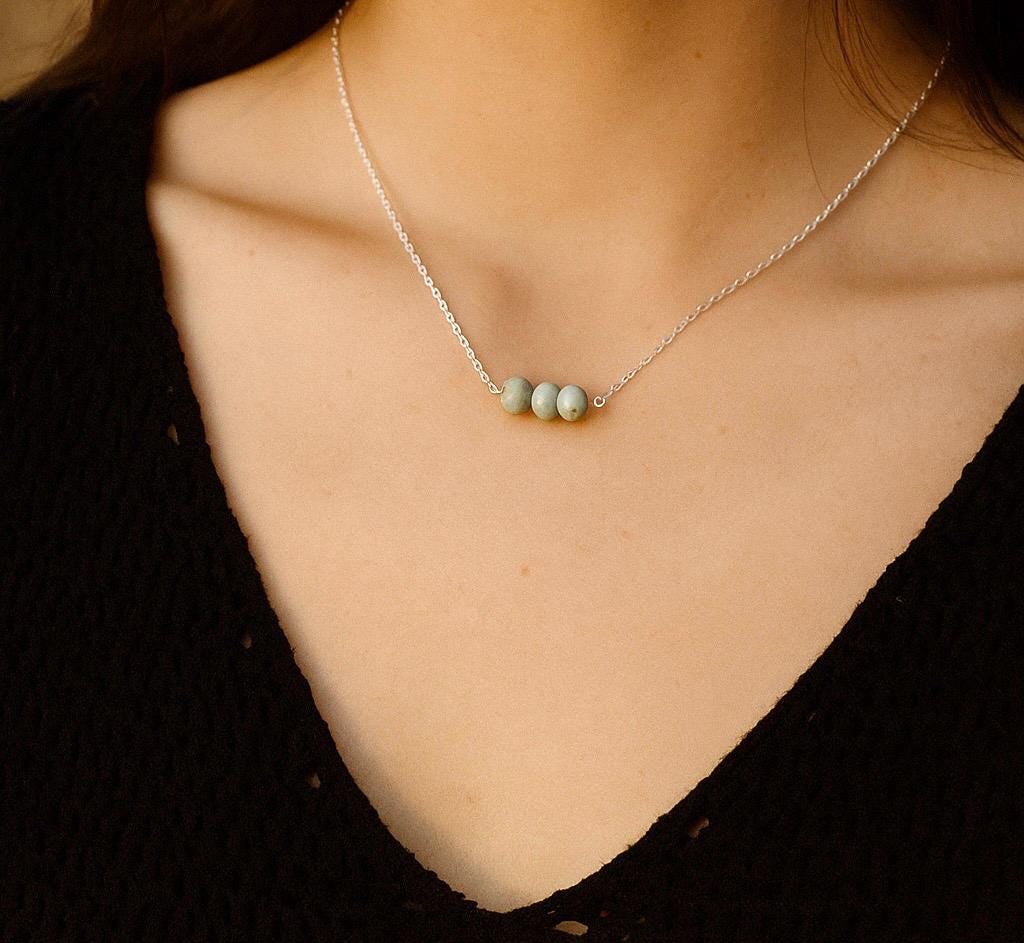 Larimar Beaded Necklace in Sterling Silver or Gold Filled