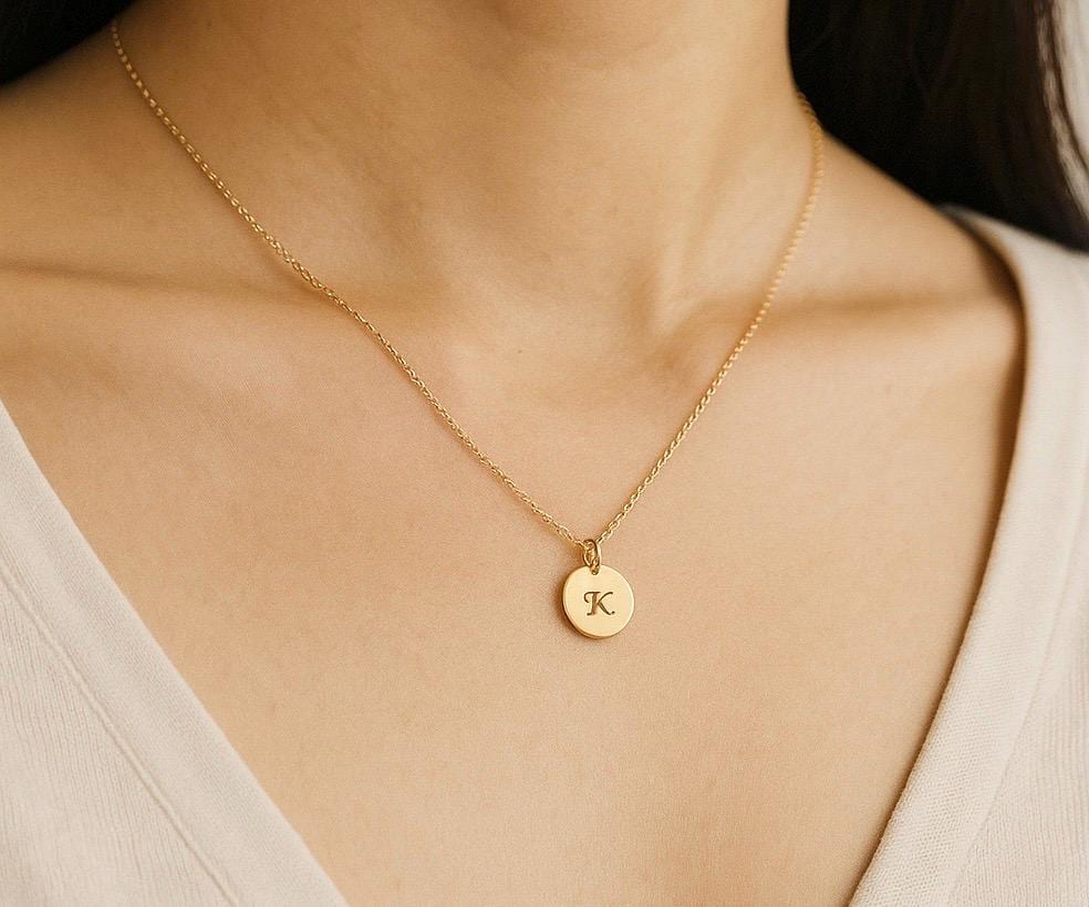 Dainty Initial Disc Necklace • Personalized Jewelry Gift for Her. Birthday. Mother’s Day Gift.