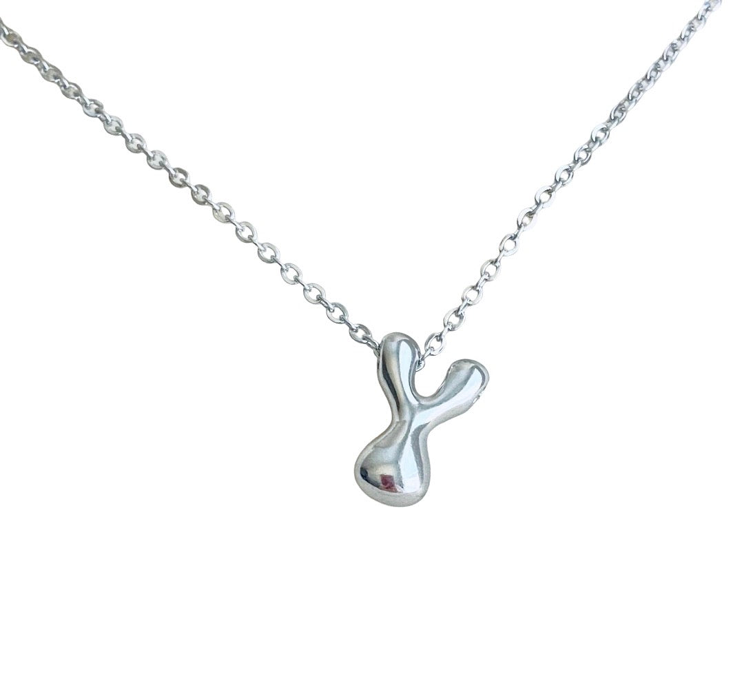 Large Bubble Initial Charm Necklace • Stainless Steel & Gold over Stainless Steel