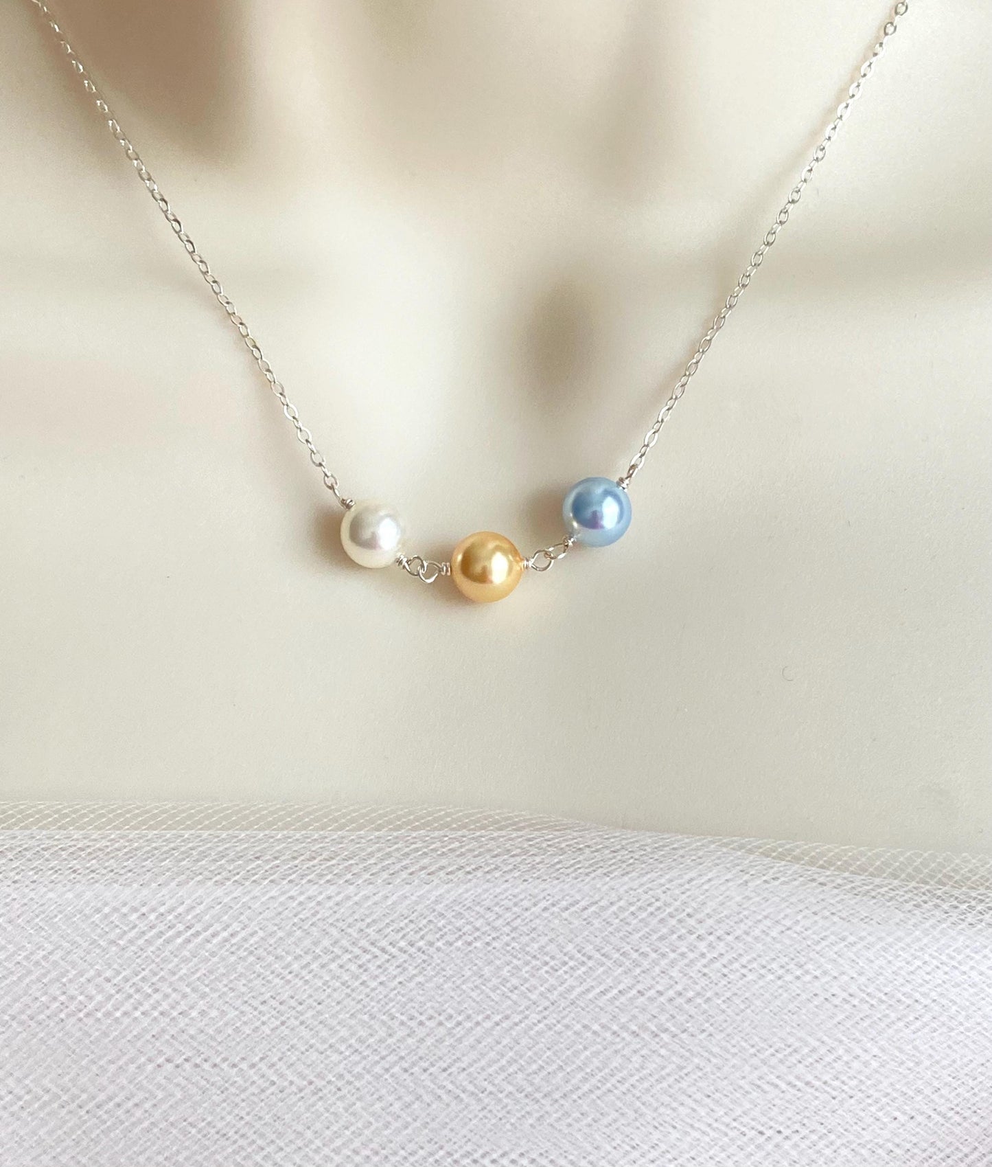 Swarovski Pearl Birthstone Necklace • Personalized Birthstone Necklace in Sterling Silver or Gold Filled