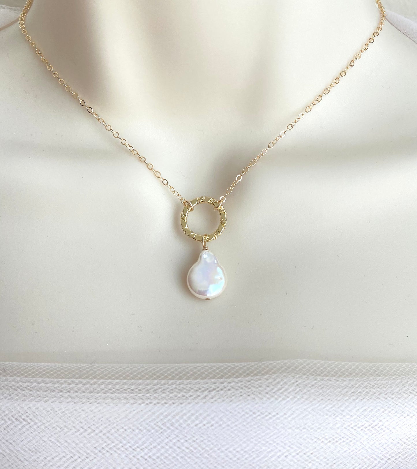 Teardrop Pearl Pendant Necklace • Sterling Silver or Gold Filled Dainty Drop Necklace