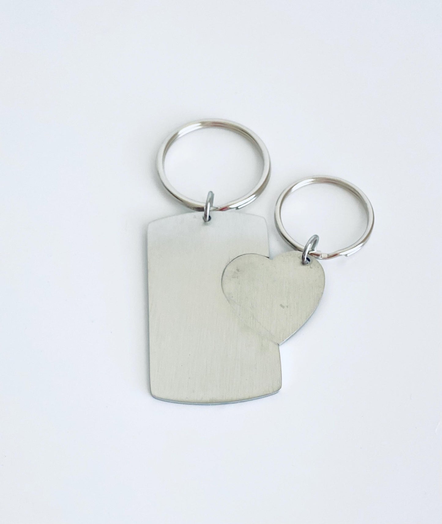 Personalized Stainless Steel Dog Tag & Heart Tag Key Chain Set • Custom Engraved Keychain Gift