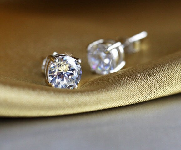 Sparkle Sterling Silver Cubic Zirconia Solitaire Stud Earrings • Dainty CZ Studs